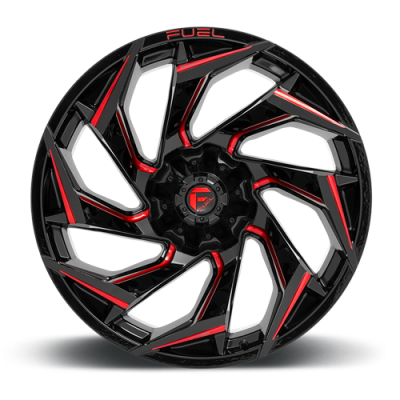Aluminum Wheels 24X12 Reaction D755 5 On 127/5 On 139.7 Gloss Black Milled Red Tint 87.1 Bore -44 Offset Fuel Off Road Wheels