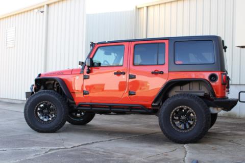 Jeep JK Rock Sliders 4 Door 07-18 Wrangler JK Unlimited Steel Black Textured Powdercoat Fishbone Offroad