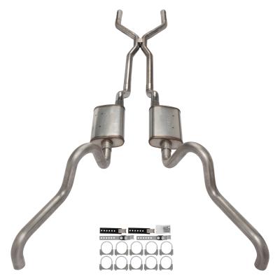 1966-71 Ford Fairlane 2.5 Inch H-Pipe Crossmember Back Quarter Panel Exit Exhaust Turbo Pro Mufflers Pypes Performance Exhaust