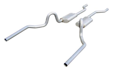 Crossmember Back Without X-Pipe Exhaust System 64-72 A-Body Split Rear Dual Exit 2.5 in Intermediate/Tail Pipe 18in Race Pro Mufflers/Hardware Incl Tip Not Incl Natural 409 Stainless Pypes Exhaust
