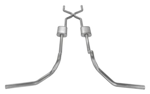 Crossmember Back w/H-Pipe Exhaust System 67-74 GM Split Rear Dual Exit 2.5 in Intermediate And Tail Pipe Street Pro Muffler/Hdw Incl Tip Not Incl Natural Finish 409 Stainless Steel Pypes Exhaust