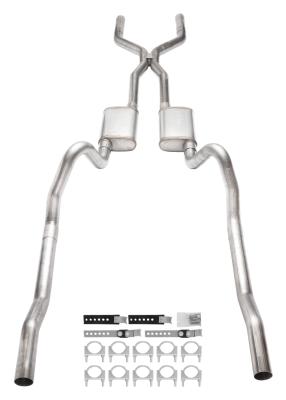 1966-1974 Mopar B-Body 3 Inch Crossmember Back Exhaust System With H-Pipe 409 Stainless With Violator Mufflers SMB43V