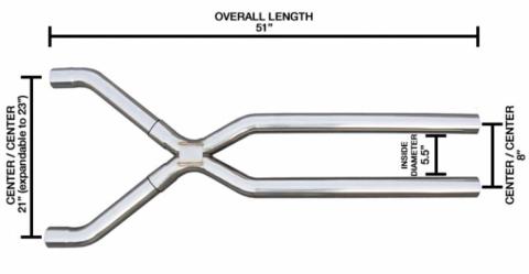 Exhaust X-Pipe Kit Intermediate Pipe Tunnel Crossover2.5 in Hardware Incl Polished 304 Stainless Steel Pypes Exhaust