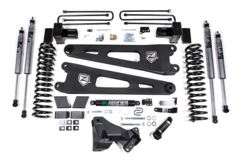 17-19 Ford F-250/350 Super Duty 4 Inch Radius Arm Lift Kit 2 Inch Rear Block Gas 3 Leaf Main Fox Adventure Shocks Adventure Series Shocks Zone Offroad
