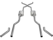 Crossmember Back w/H-Pipe Exhaust System 55-57 Tri-Five Chevy Split Rear Dual Exit 2.5 in Intermediate And Tail Pipe Street Pro Mufflers/Hardware Incl Tip Not Incl Pypes Exhaust