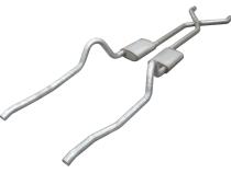 Crossmember Back w/X-Pipe Exhaust System 67-73 Mopar A-Body Split Rear Dual Exit 2.5 in Intermediate And Tail Pipe Street Pro Mufflers/Hardware Incl Tip Not Incl Pypes Exhaust